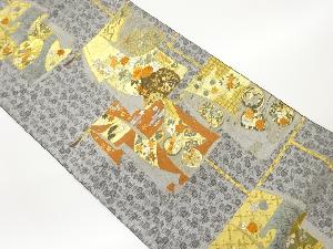 着物に花車・丸文・花々模様織出し袋帯